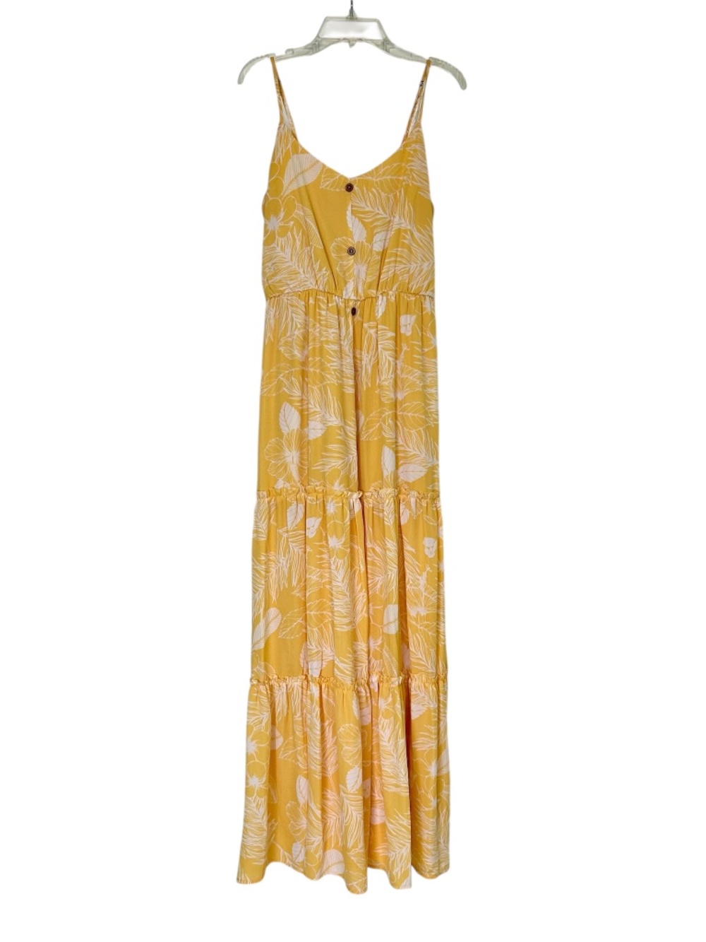 Altar'd State Yellow Sundress White Tropical 3 Tier Maxi Adjustable Straps Small